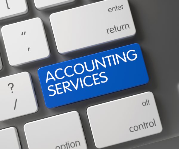Accounting Services Keypad. Laptop Keyboard with Hot Keypad for Accounting Services. Button Accounting Services on Aluminum Keyboard. 3D Illustration.